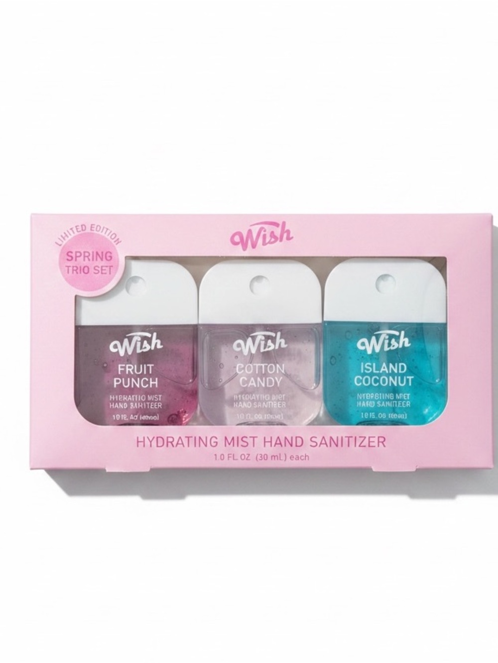 New Wish 3 Piece Hand Sanitizer Set Cotton Candy, Fruit Punch & Island Coconut